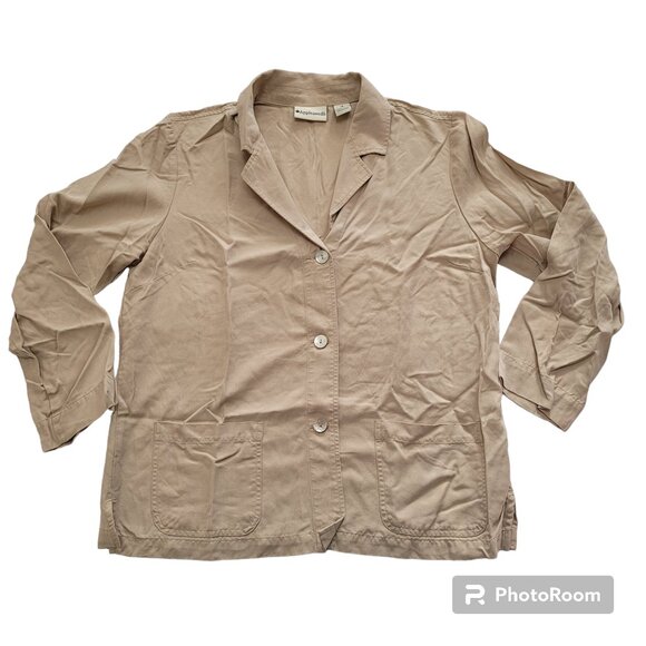 Appleseeds Tencel Beige Blazer Jacket Iridescent Buttons Patch Pockets Collar - Picture 1 of 13